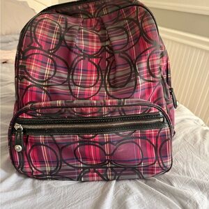 Coach Pink and Black Plaid Backpack